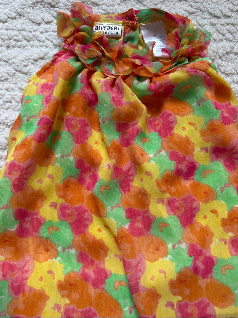 Kids Blueberi Boulevard Dress Yellow Pink Orange Green Floral Halter Ruffle 2T - Picture 3 of 7